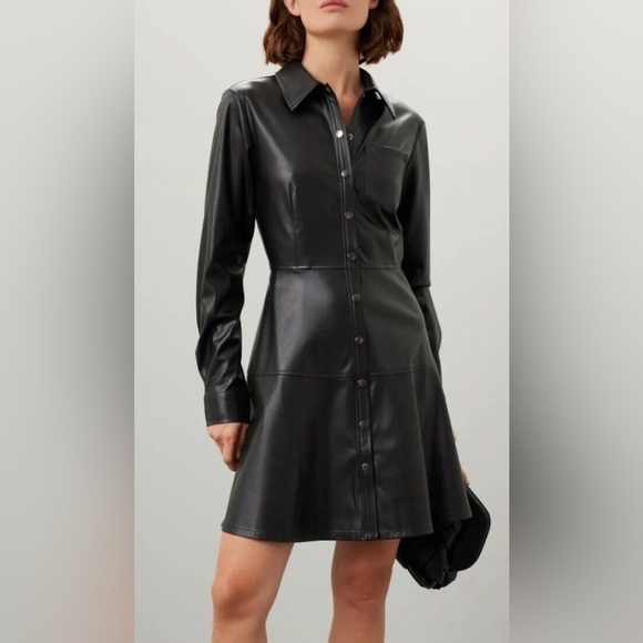 Jason Wu Collective Black Vegan Leather Button Front Long Sleeve Dress US 12 - Picture 1 of 12